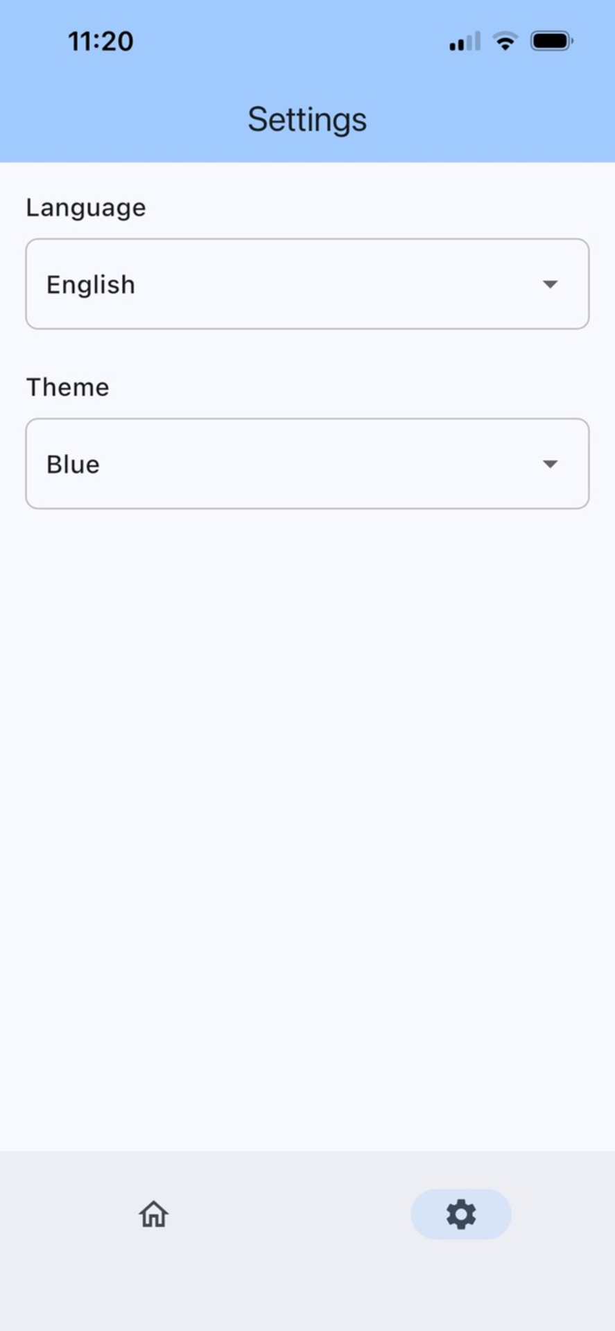 StickCup Settings screen